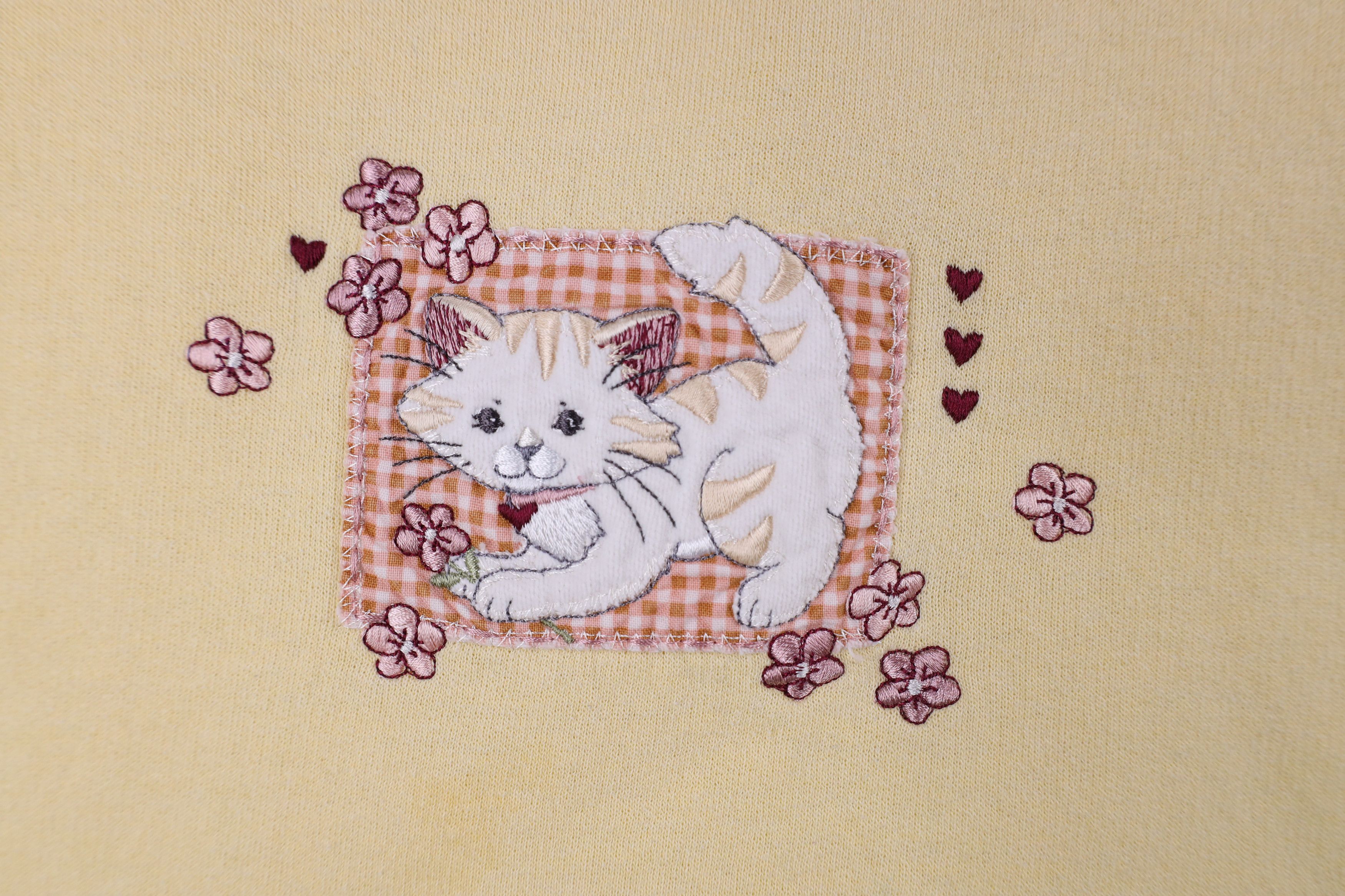 Vintage Vintage 90s Streetwear Kitten Flower Heart Sweatshirt Yellow Size US XXL / EU 58 / 5 - 5 Thumbnail