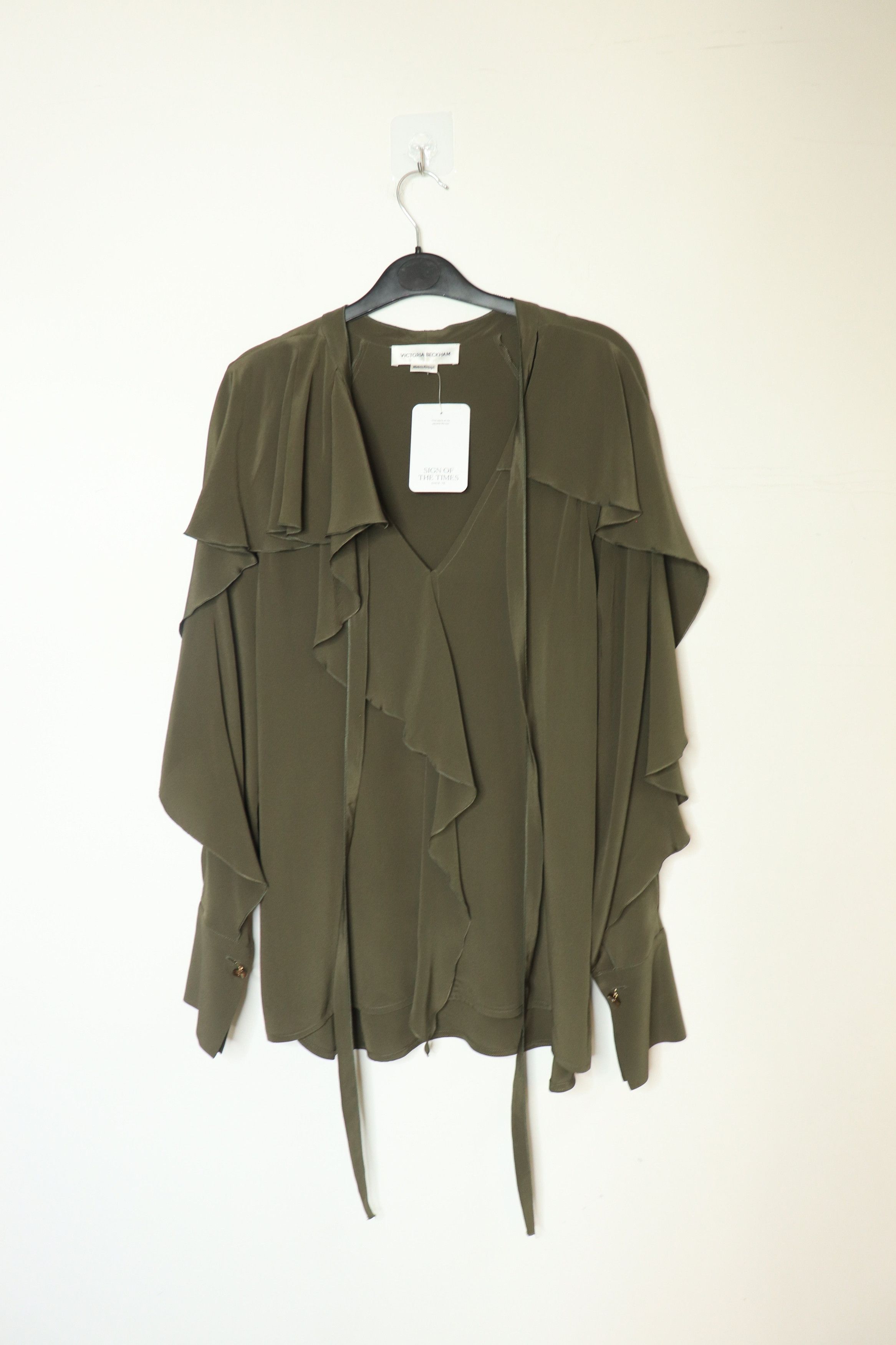 Victoria Beckham Green silk ruffle blouse - UK 4 Size XS / US 0-2 / IT 36-38 - 1 Thumbnail