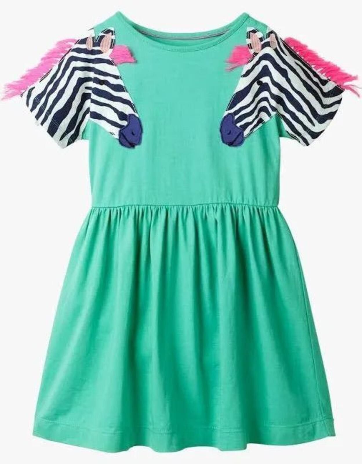 Other Mini Boden Girls' Wildlife Appliqué Dress,Jungle Green Zebra Size ONE SIZE - 5 Thumbnail