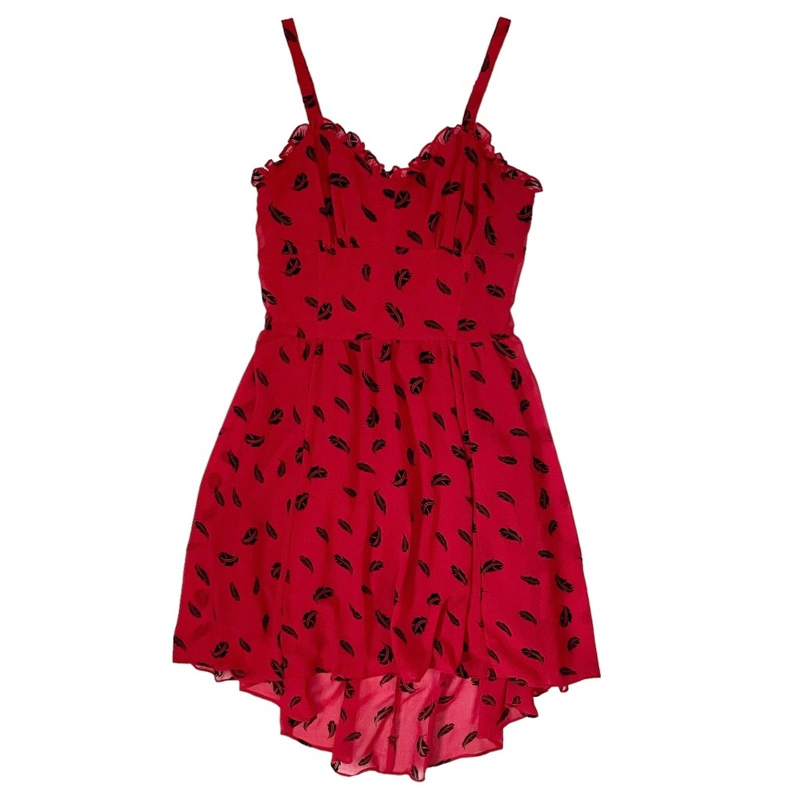Tripp NYC Royal Bones Red & Black Feather High-Low Dress Size S / US 4 / IT 40 - 12 Thumbnail