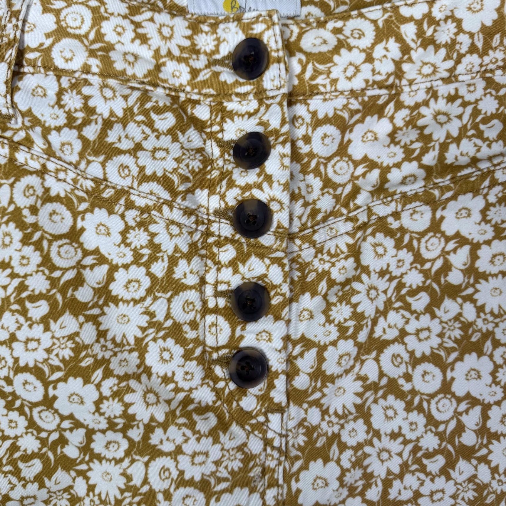 Boden Boden Pants Womens 14R Brown White Floral Button Fly Cotton Trousers Size 36" / US 14 / IT 50 - 2 Thumbnail