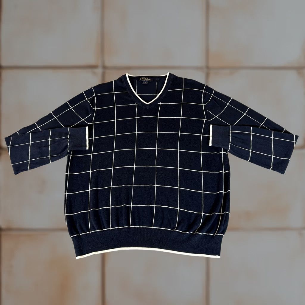Brooks Brothers Brooks Brothers Sweater Mens XL Navy Windowpane V Neck Pullover Knit Size US XL / EU 56 / 4 - 1 Thumbnail