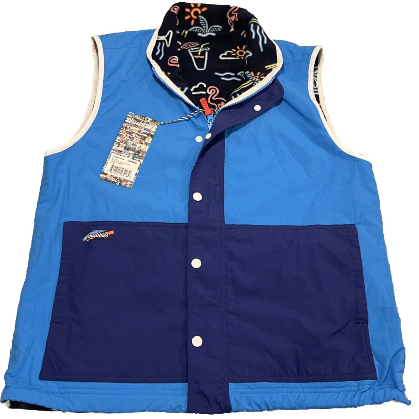 Chubbies Chubbies Vest Mens Large Reversible Quilted Beach Blue 501 Chubbies Vest Jacket Mens Size Large Blue Reversible Beach Theme Size US L / EU 52-54 / 3 - 4 Thumbnail