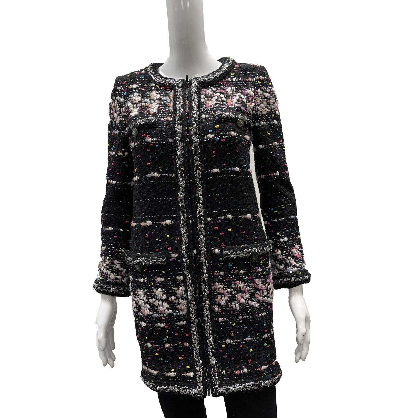 image of Chanel 2014 Cocomark Wool Blend Lesage Gliter Tweed Coat Mu, Women's (Size XS)