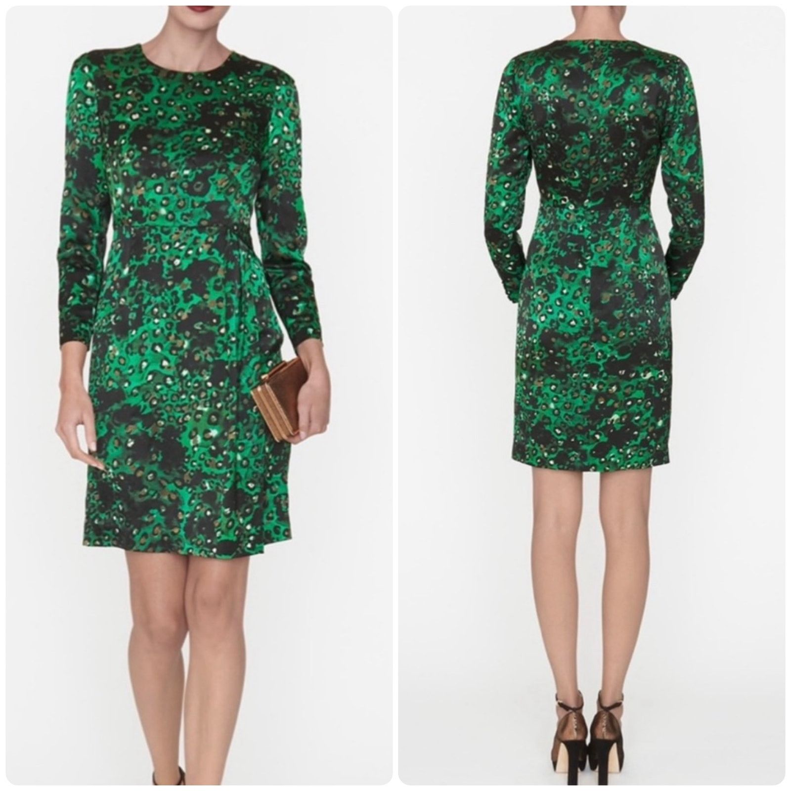 LK Bennett L.K. Bennett London Idris long sleeve silk mini dress green Size S / US 4 / IT 40 - 1 Thumbnail