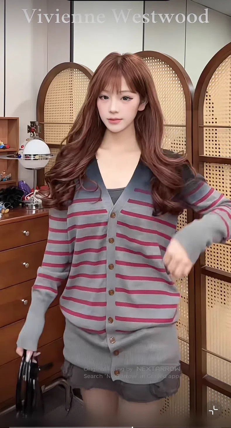 Vivienne Westwood Vivienne Westwood Gray Red Stripe Gradient Knit Cardigan Size M / US 6-8 / IT 42-44 - 1 Thumbnail