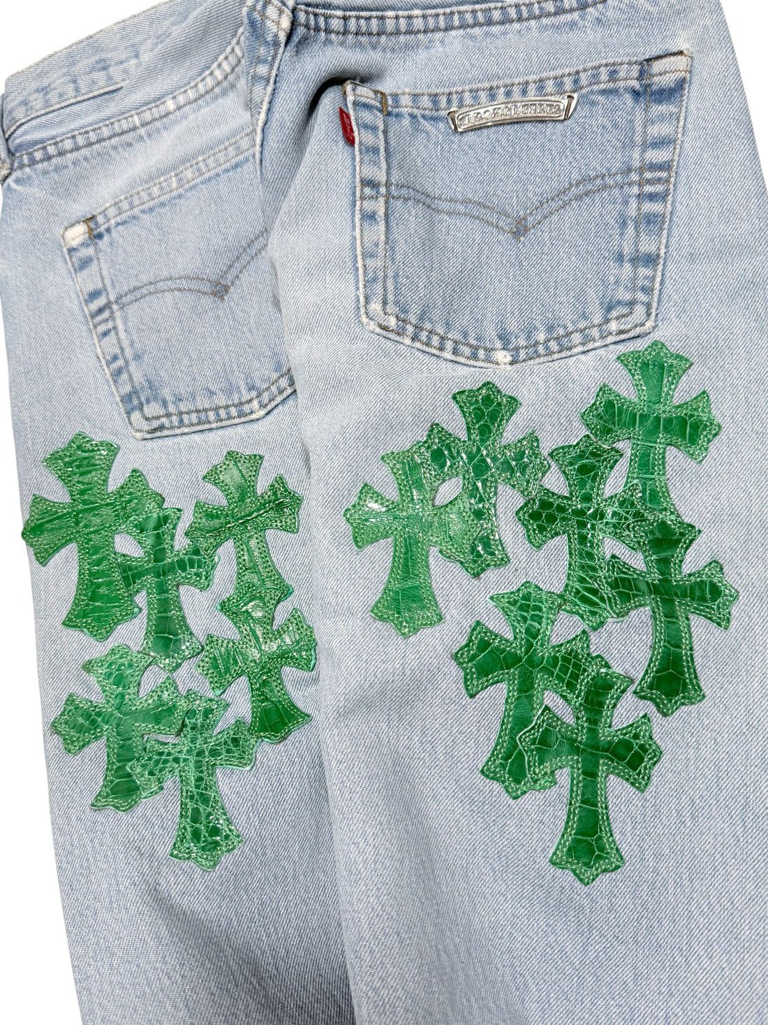 Chrome Hearts Green Alligator Cross Patch Levis 501 Jeans Size 29" - 3 Thumbnail