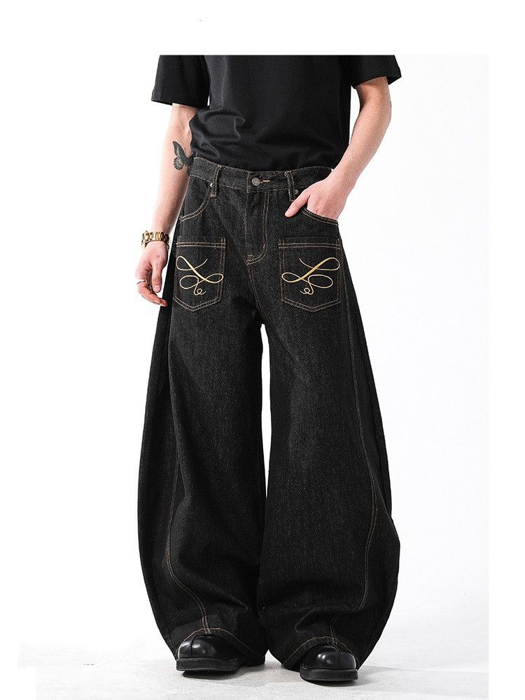 Japanese Brand Men's Retro Baggy Wide-Leg Embroidered Scimitar Jeans Y2K Size US 32 / EU 48 - 1 Thumbnail