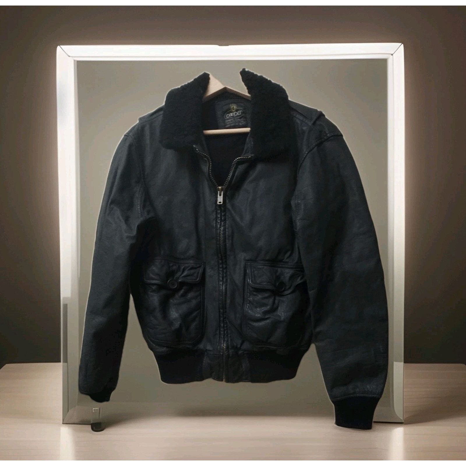 Cooper Vintage Cooper Leather Bomber 40 Black Fur Collar Sherpa Size US XXS / EU 40 - 1 Thumbnail