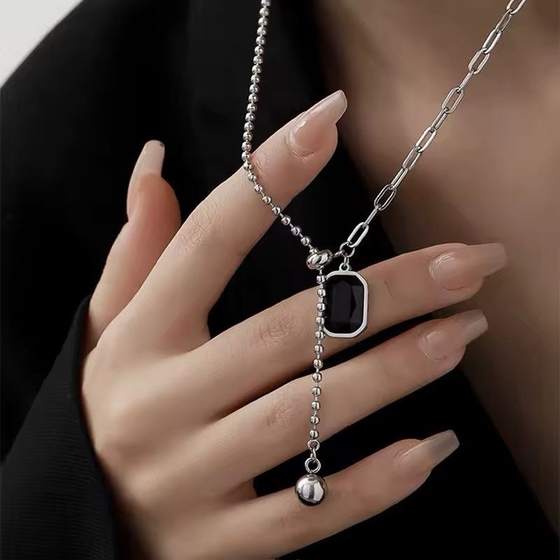 Jewelry x Vintage Square Bead Pendant Necklaces in Silver, Men's