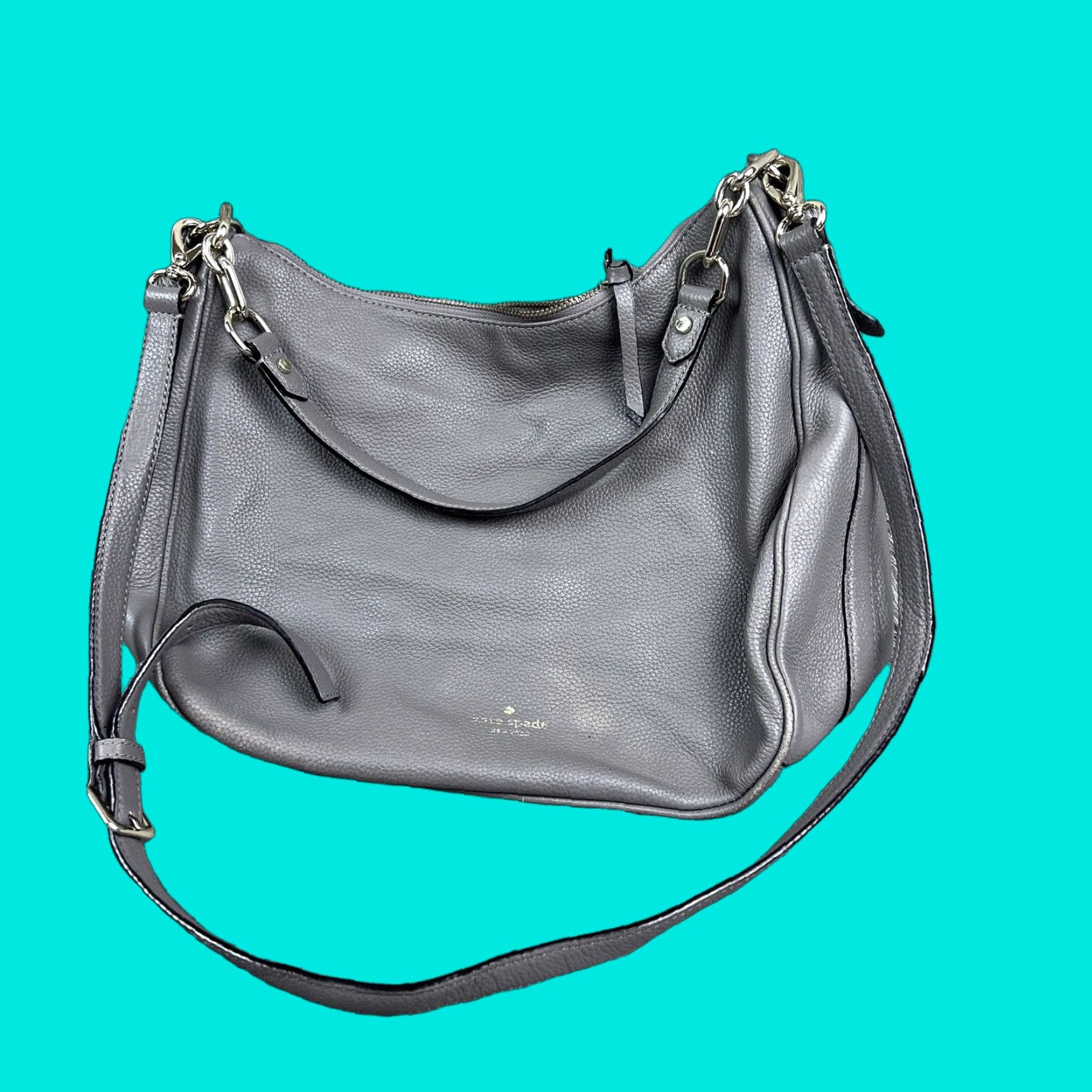 Vintage Kate Spade Stevie Shoulder Bag Purse Gray Medium Canvas Leather Classic Womens in Grey