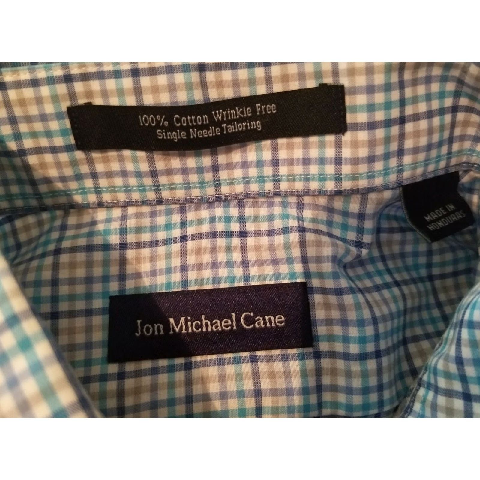 Vintage Mens Jon Michael Cane Dress Shirt M Medium Blue Button Cotton Size 40R - 3 Thumbnail