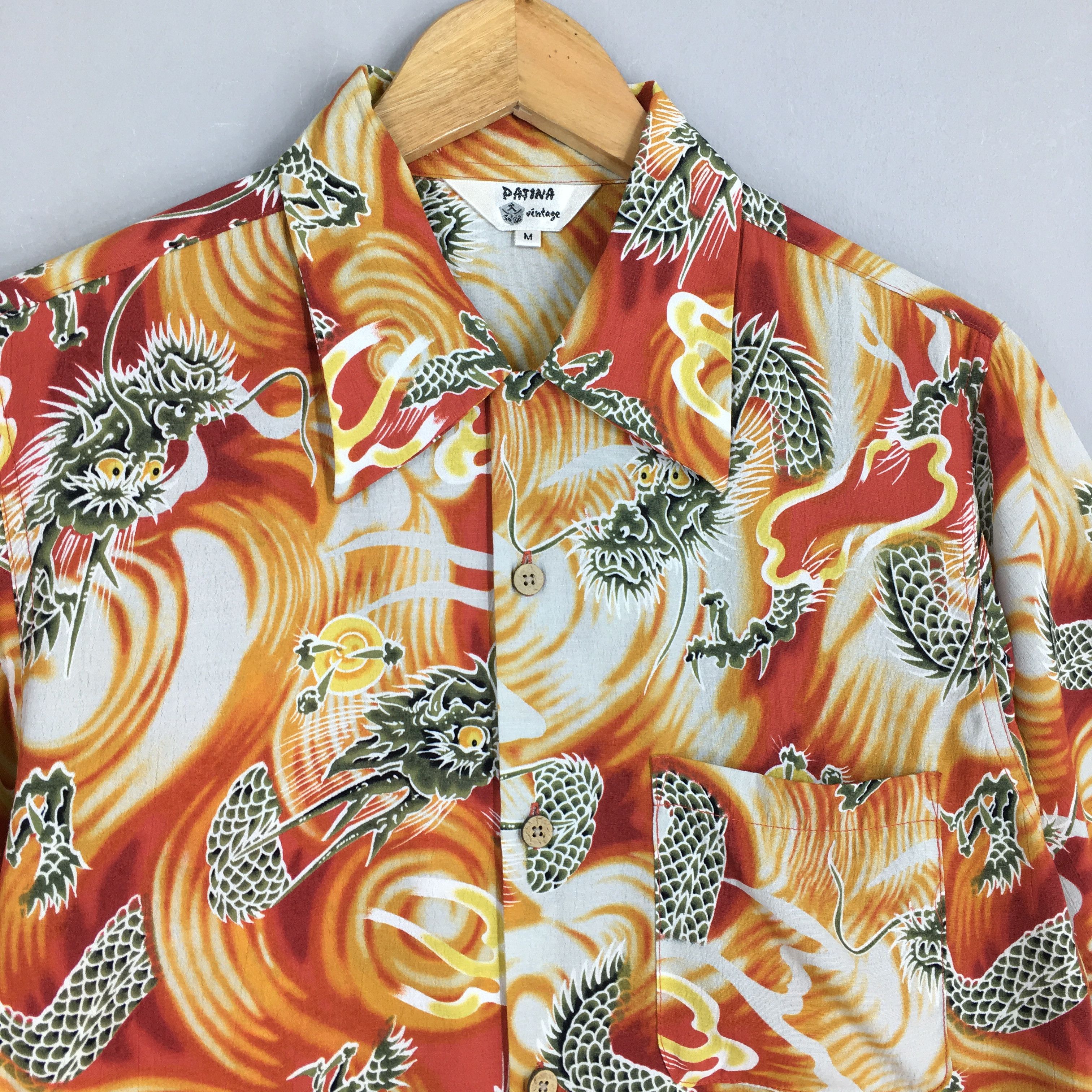 Vintage Vintage 1980s Hawaiian Japanese Dragon Orange Rayon Shirt M Size US M / EU 48-50 / 2 - 3 Thumbnail