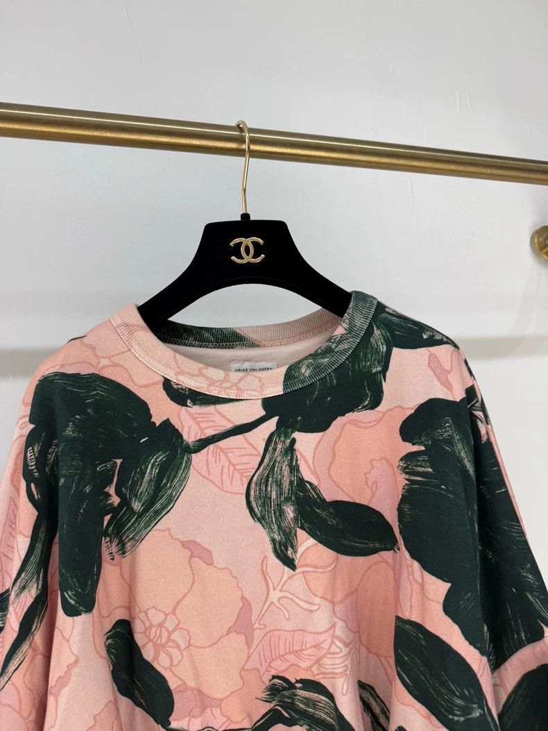 Dries Van Noten DRIES VAN NOTEN Pink ink-wash floral pleated sweatshirt Size S / US 4 / IT 40 - 2 Thumbnail
