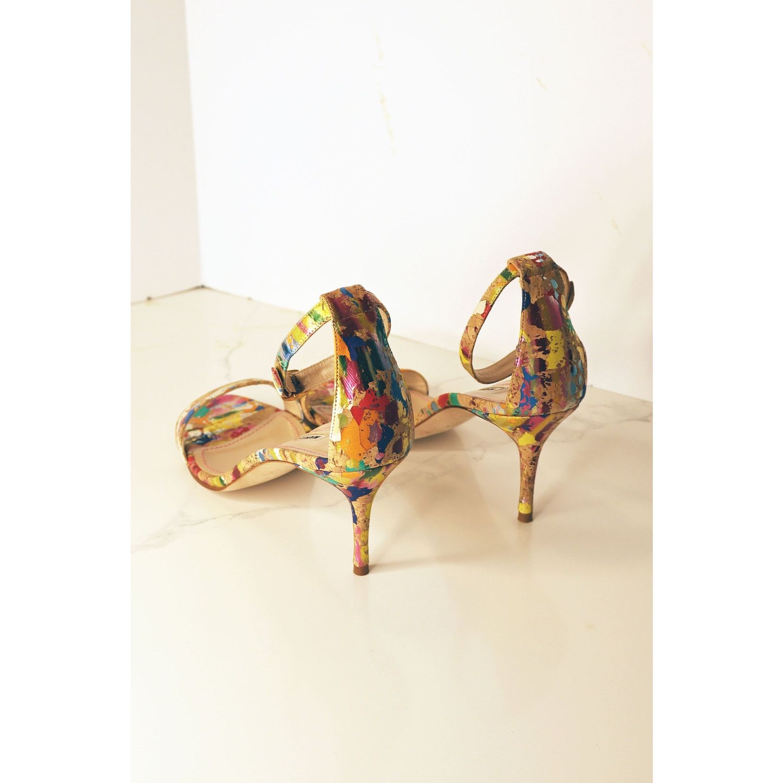Manolo Blahnik Vintage Manolo Blahnik Cork + Splatter Paint Chaos Sandal Size US 8.5 / IT 38.5 - 4 Thumbnail