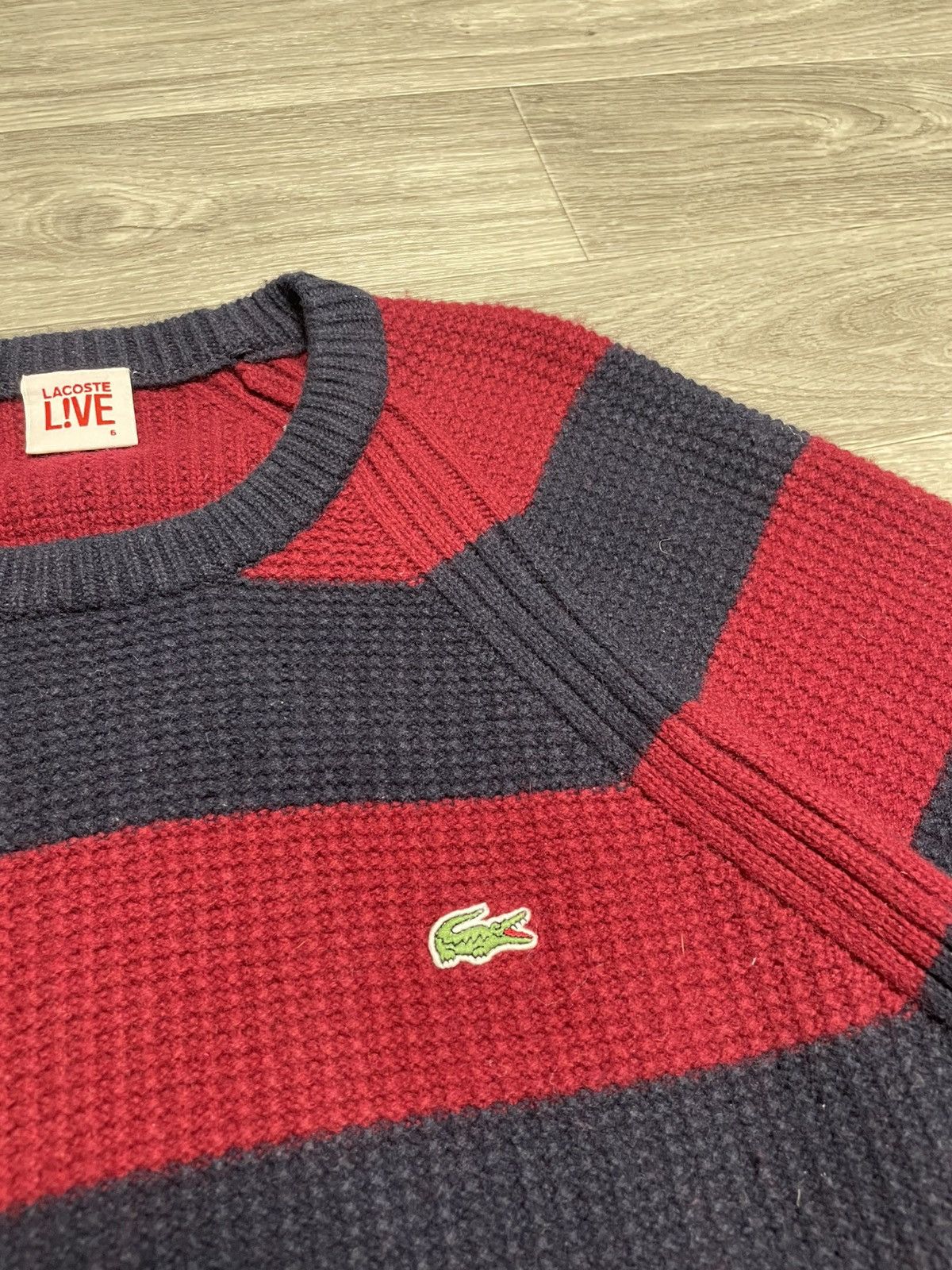 Lacoste Vintage Lacoste LIVE Blue/Burgundy Striped Knit Wool Sweater Size US L / EU 52-54 / 3 - 6 Thumbnail