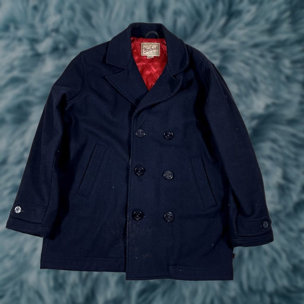 Vintage RARE WOOLRICH MEN NAVY DOUBLE BREASTED WOOL PEA COAT JACKET LINED MEDIUM Blue Wool Size US M / EU 48-50 / 2 - 1 Thumbnail