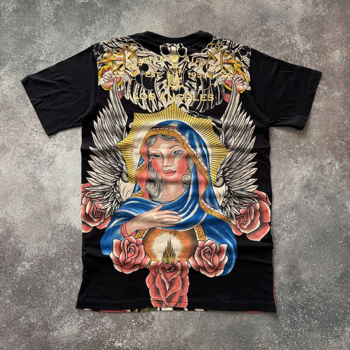 Ed Hardy Christian Audigier Y2K Rhinestones Virgin Maria T-Shirt Size US L / EU 52-54 / 3 - 1 Thumbnail