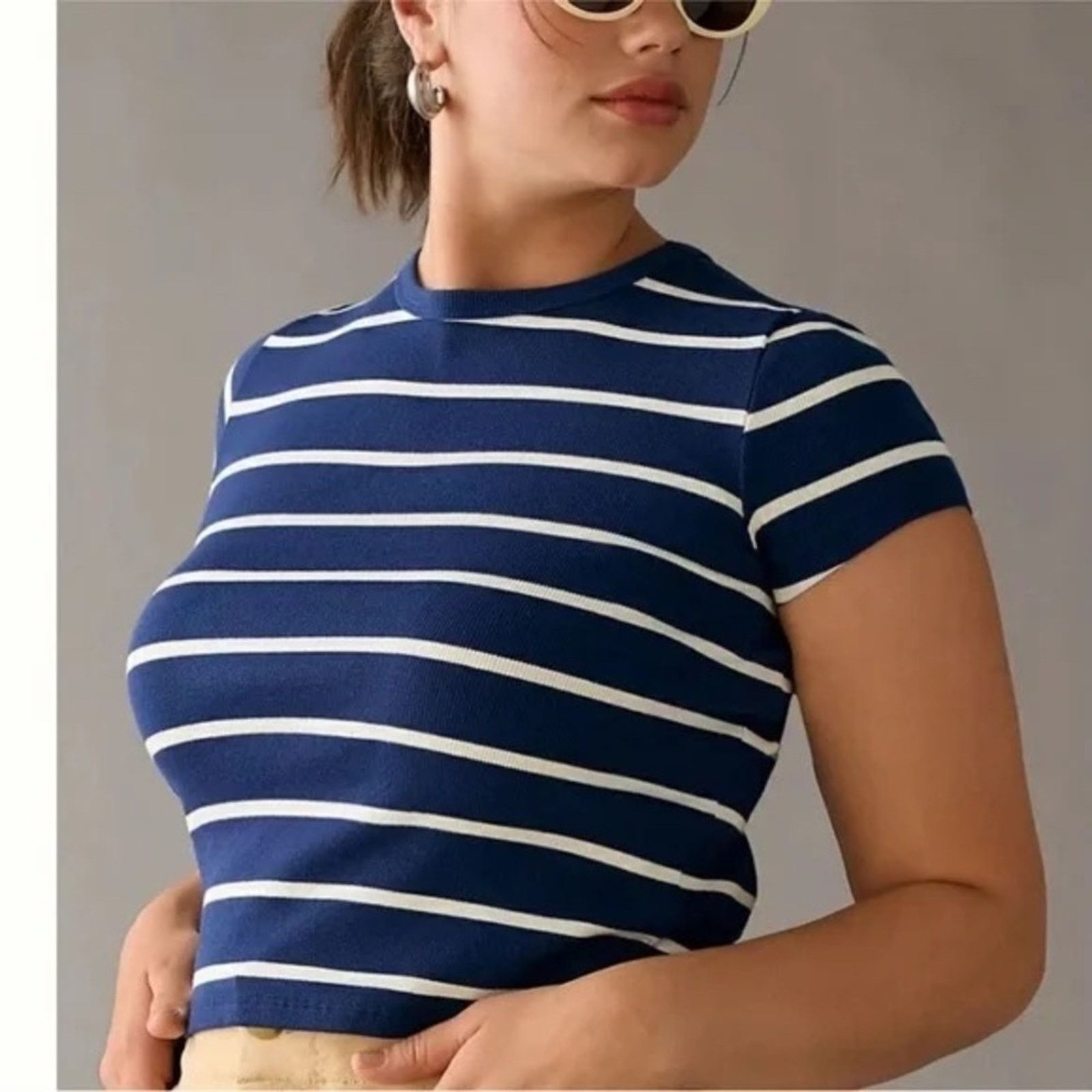 Anthropologie Maeve Anthropologie Striped Ribbed Baby Tee Women’s Medium Size M / US 6-8 / IT 42-44 - 2 Thumbnail