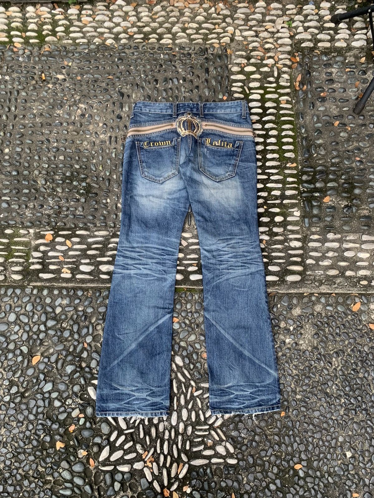 image of Lolita Jeans X Yoshitomo Nara Crown Washed Flare Jeans in Denim, Women's (Size 34)