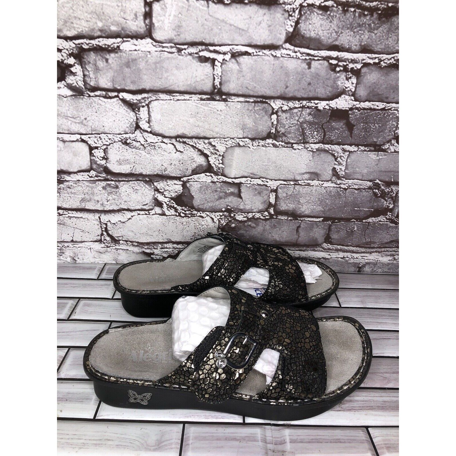 Other Alegria PEG 780 Black Silver Mosaic Leather Platform Slides Size US 10.5 / IT 40.5 - 10 Thumbnail