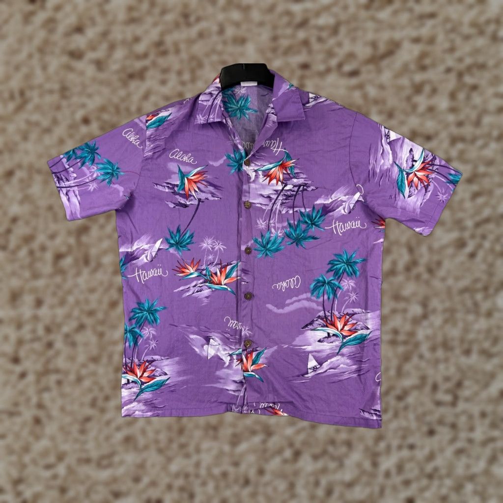 Vintage Pacific Local Button-Up Shirt Adult Large Purple Palm Bird Paradise Hawaiian Size US L / EU 52-54 / 3 - 1 Thumbnail