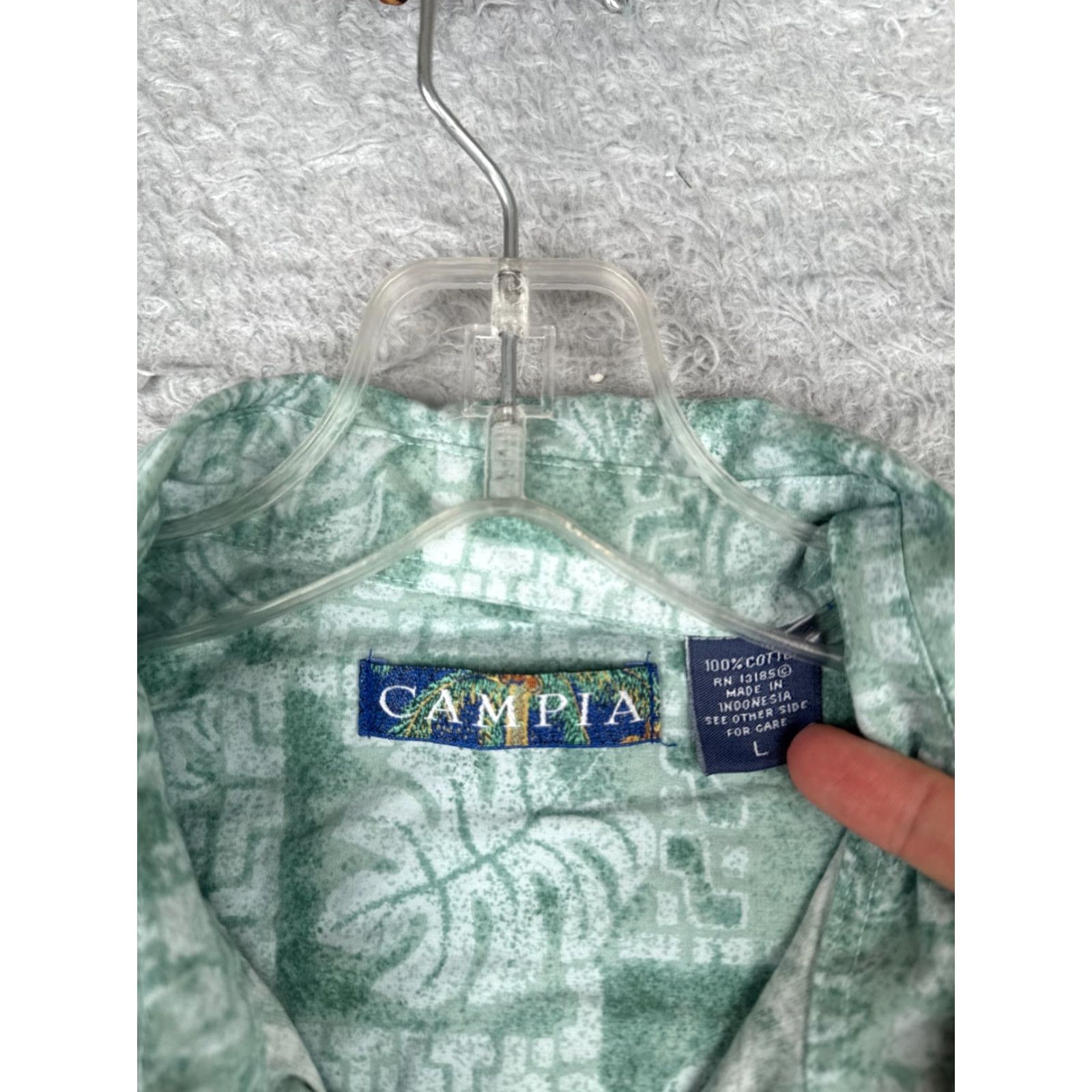 Vintage Campia Shirt Men Large Green Hawaiian Floral Leaf Button Up 100% Cotton Size US L / EU 52-54 / 3 - 7 Thumbnail