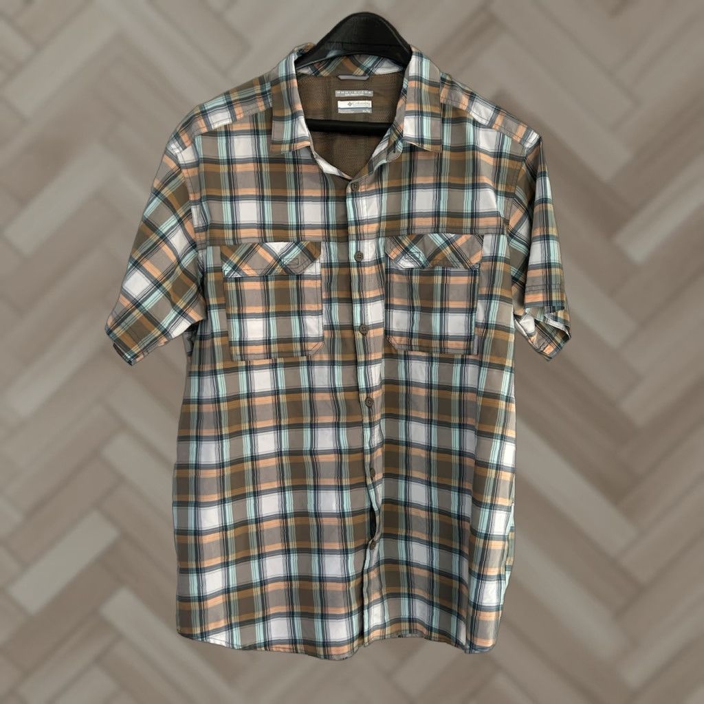 Vintage Columbia Shirt Mens Orange Blue Plaid Short Sleeve Button-Up Omni-Shade XL Size US XL / EU 56 / 4 - 1 Thumbnail