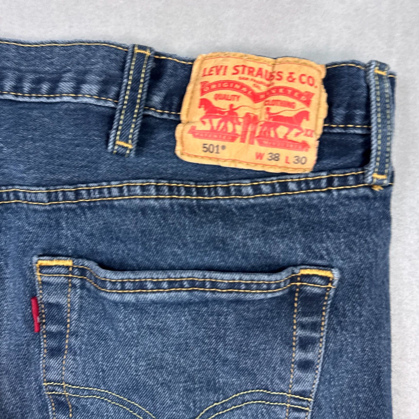 Levi's Levi's 501 Jeans Mens 38x30 Blue Button Fly Denim Pants Faded Dark Stretch Work Jeans Size US 38 / EU 54 - 6 Thumbnail