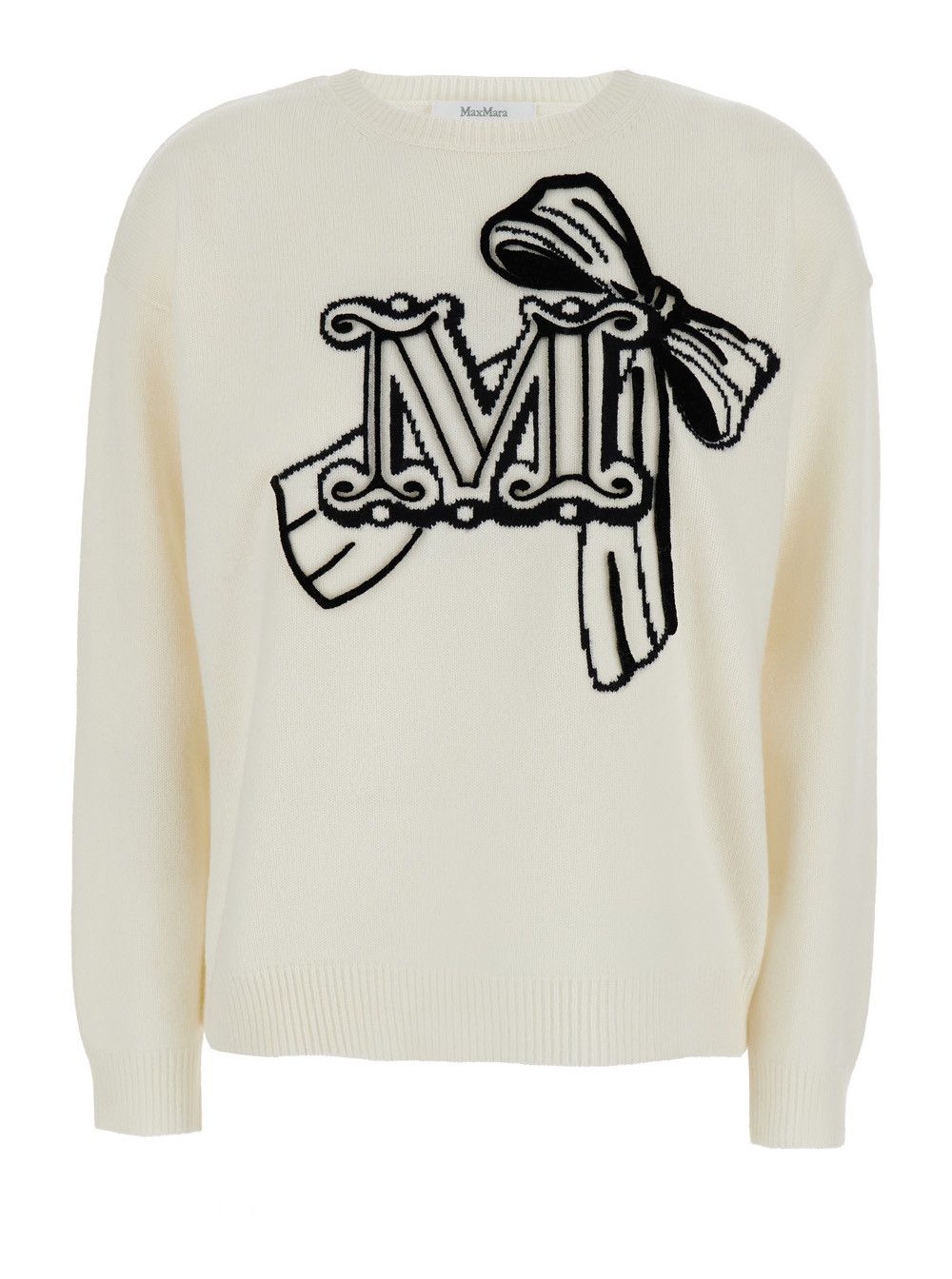 'Zurlo' White Sweater with Dropped Shoulders and Logo Embroidery on the Front in Wool and Cashmere Woman