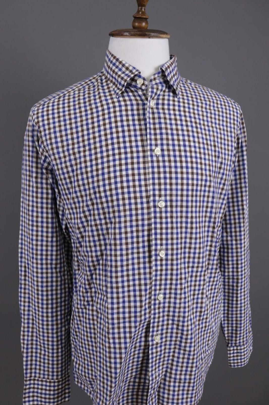 Eton Eton Slim Fit Cotton / Linen Check Shirt Sz 42 / L / 16 Size US M / EU 48-50 / 2 - 6 Thumbnail