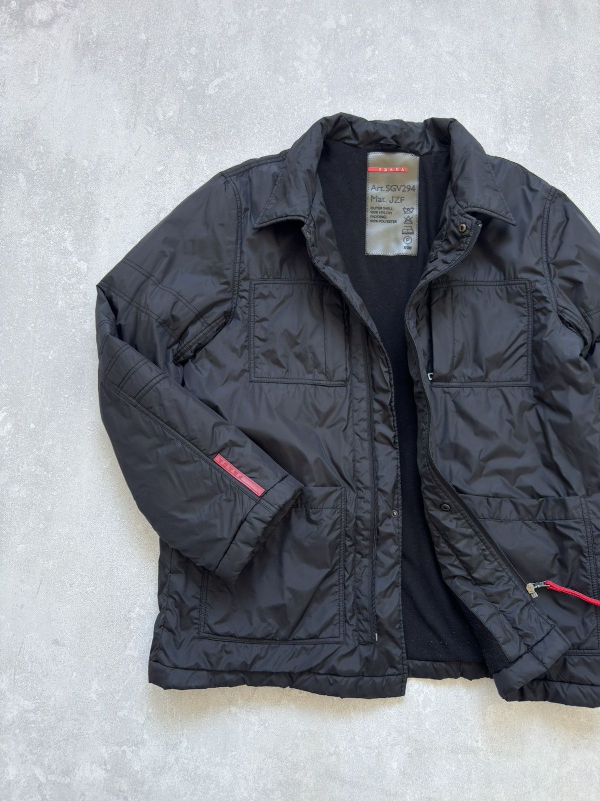 Prada × Vintage Vintage Prada Nylon Red Tab Black Jacket Pocket Fleece 00s Size US L / EU 52-54 / 3 - 3 Thumbnail