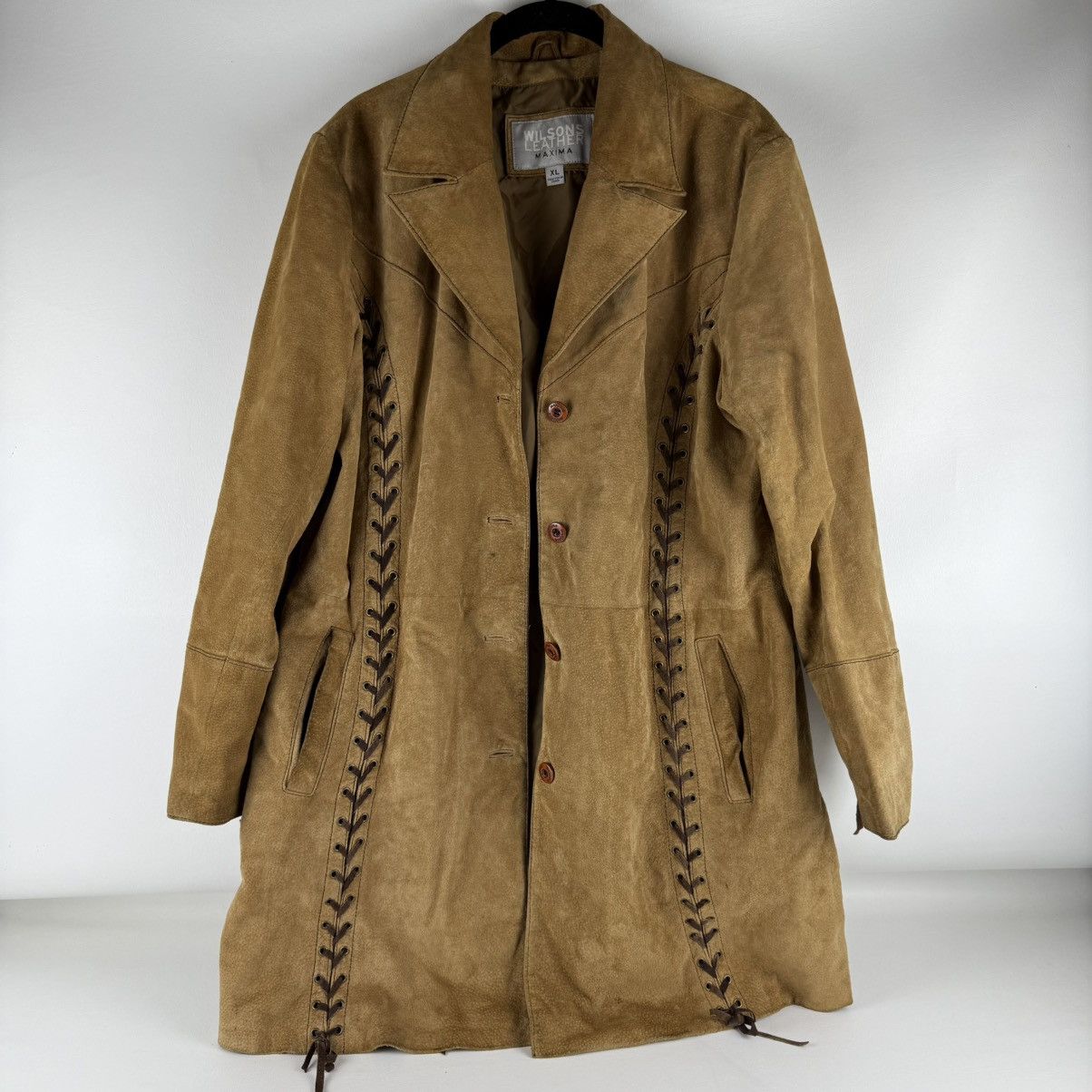 Wilsons Leather Vintage Wilsons Leather Maxima Brown Suede Trench Coat Size XL / US 12-14 / IT 48-50 - 3 Thumbnail