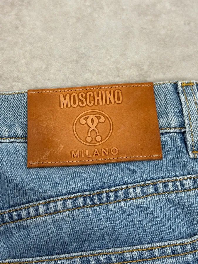 Moschino 1990s Moschino Blue Denim & Black Leather Jeans Size US 39 - 11 Thumbnail