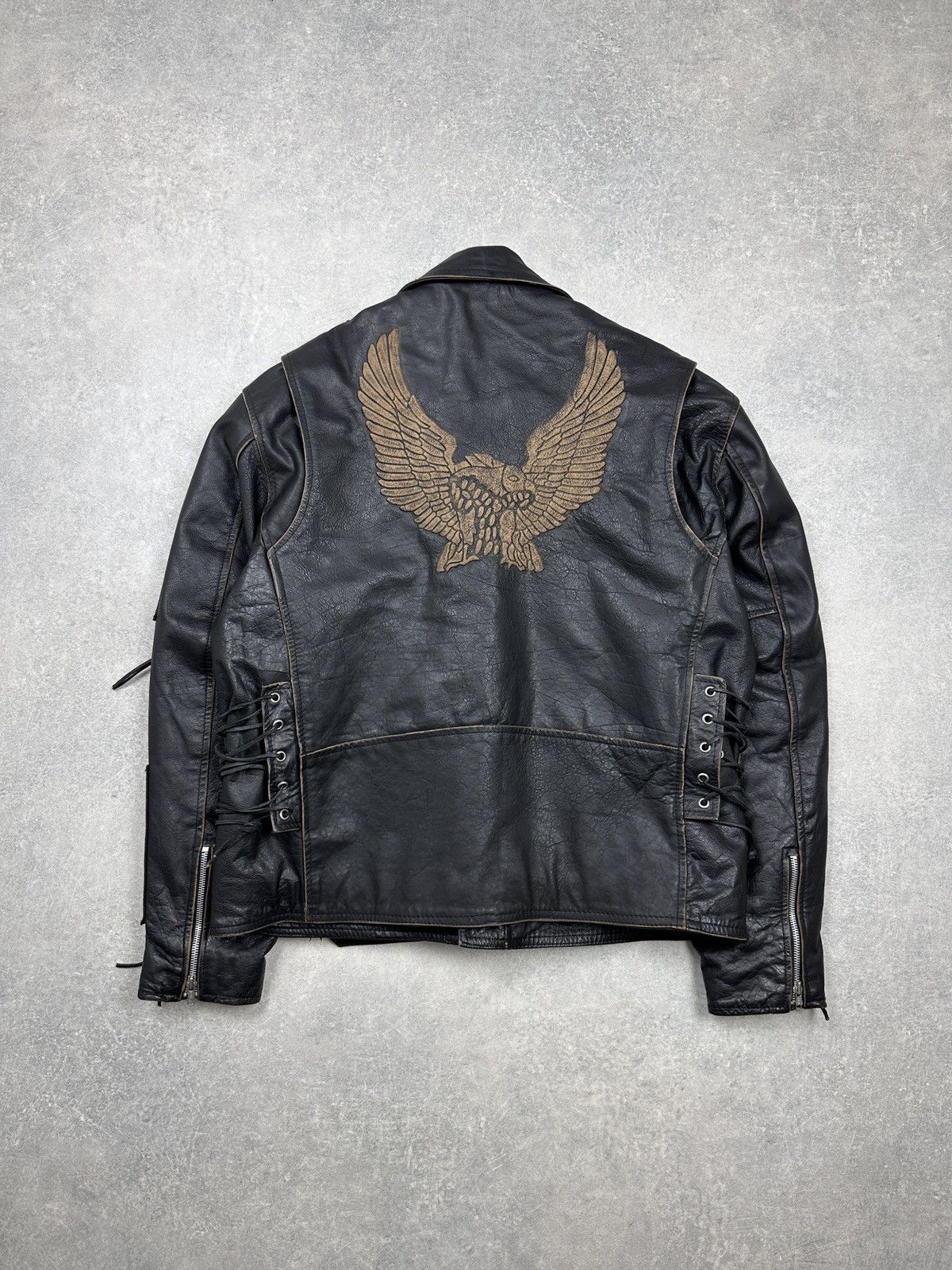 Japanese Brand × Vintage Vintage Leather Biker Jacket Eagle Embroidery Dirty-12 Size US XL / EU 56 / 4 - 8 Thumbnail