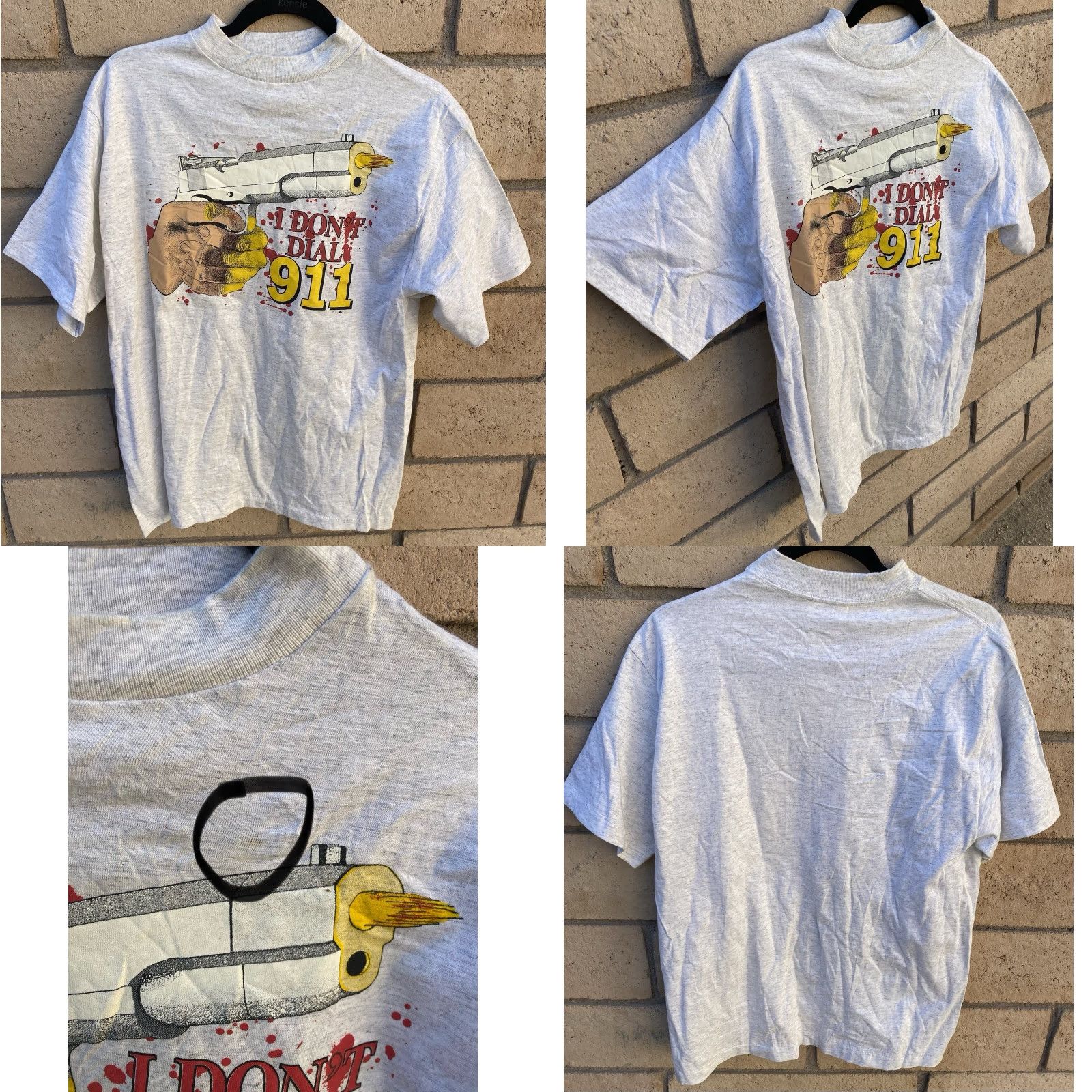 Vintage VINTAGE I Dont Dial 911 T Shirt Hand Gun Graphic Tee Warrior Inc Nashville Sz L Mens Gray Cotton Blend 1990s Graphic Print Short Sleeve Size US L / EU 52-54 / 3 - 8 Thumbnail