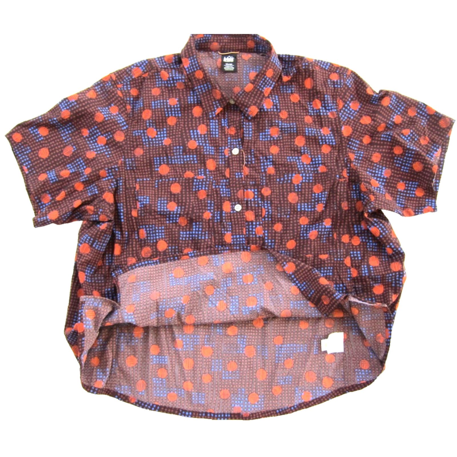 Vintage REI CO-OP Nylon Stretch Orange Blue Polka Dot Zip Pocket Short Sleeve Blouse 1XL Size XL / US 12-14 / IT 48-50 - 5 Thumbnail