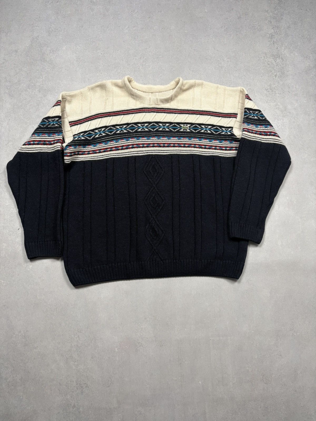 Lacoste Lacoste Vintage Wool Blend Nordic Knit Sweater Aztec Patern Size US XL / EU 56 / 4 - 1 Thumbnail