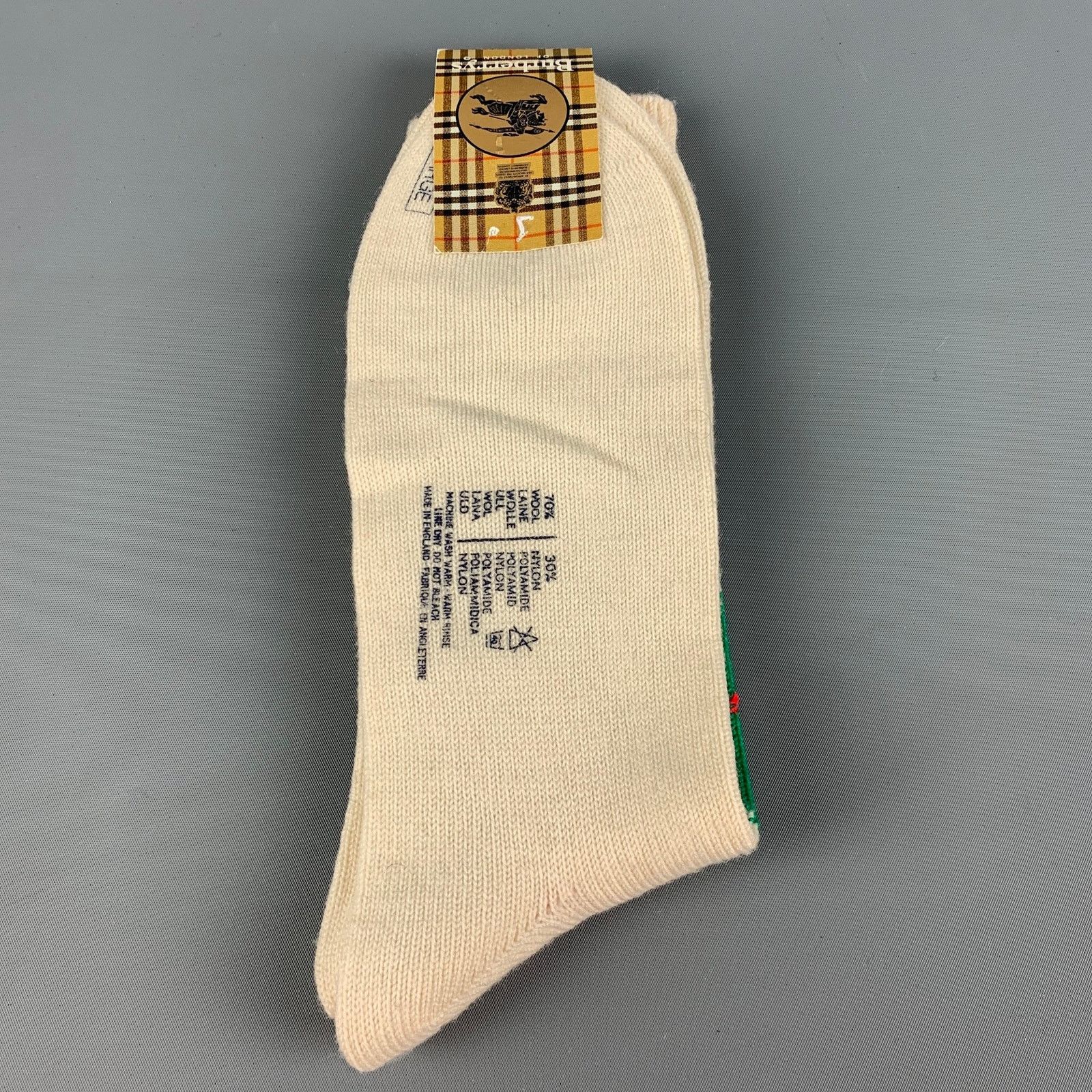 Burberry Size L Beige Navy & Green Argyle Wool Nylon Knit Socks Size ONE SIZE - 4 Thumbnail