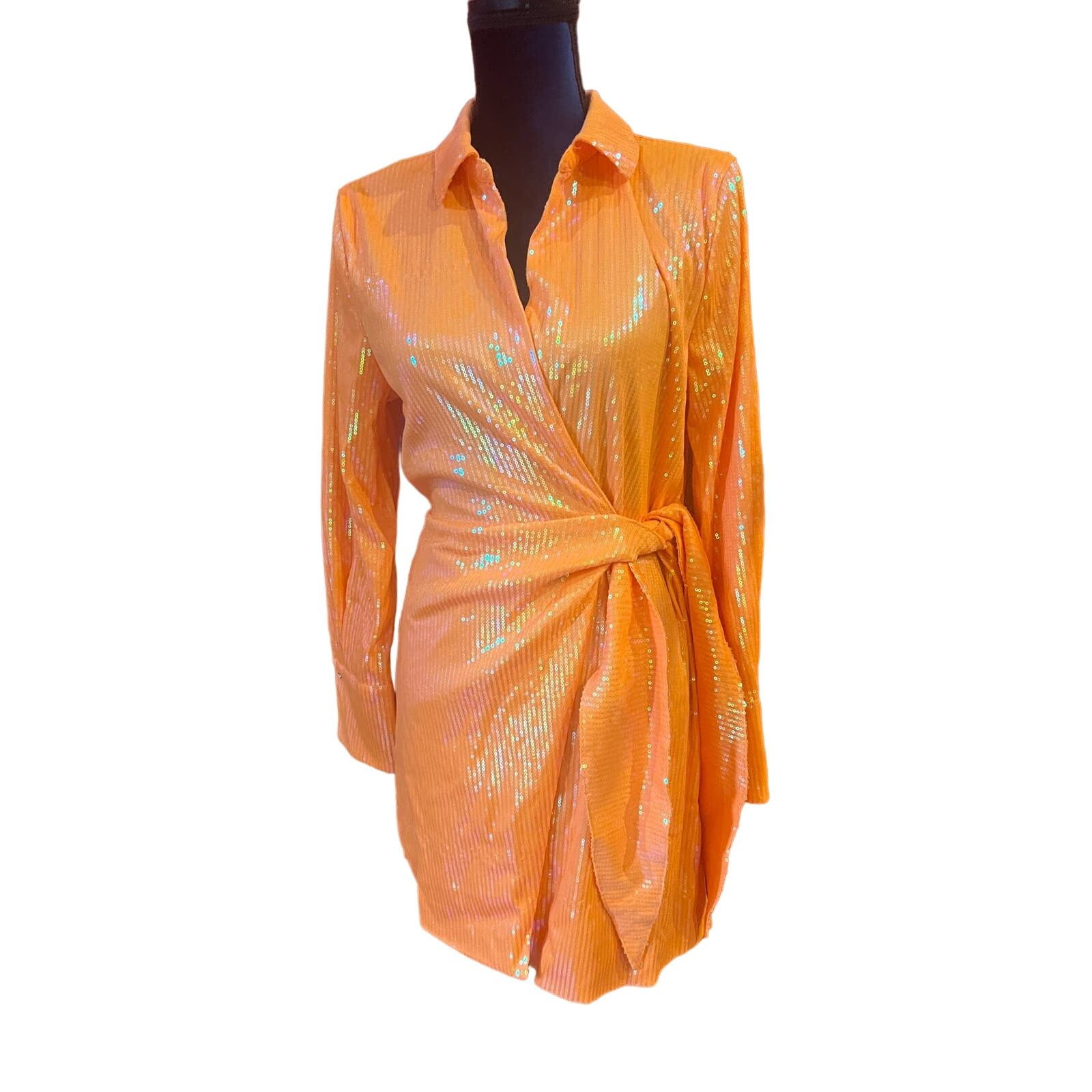 House of Harlow House Of Harlow 1960 Sequins Wrap Dress Orange NWT Small Size S / US 4 / IT 40 - 2 Thumbnail
