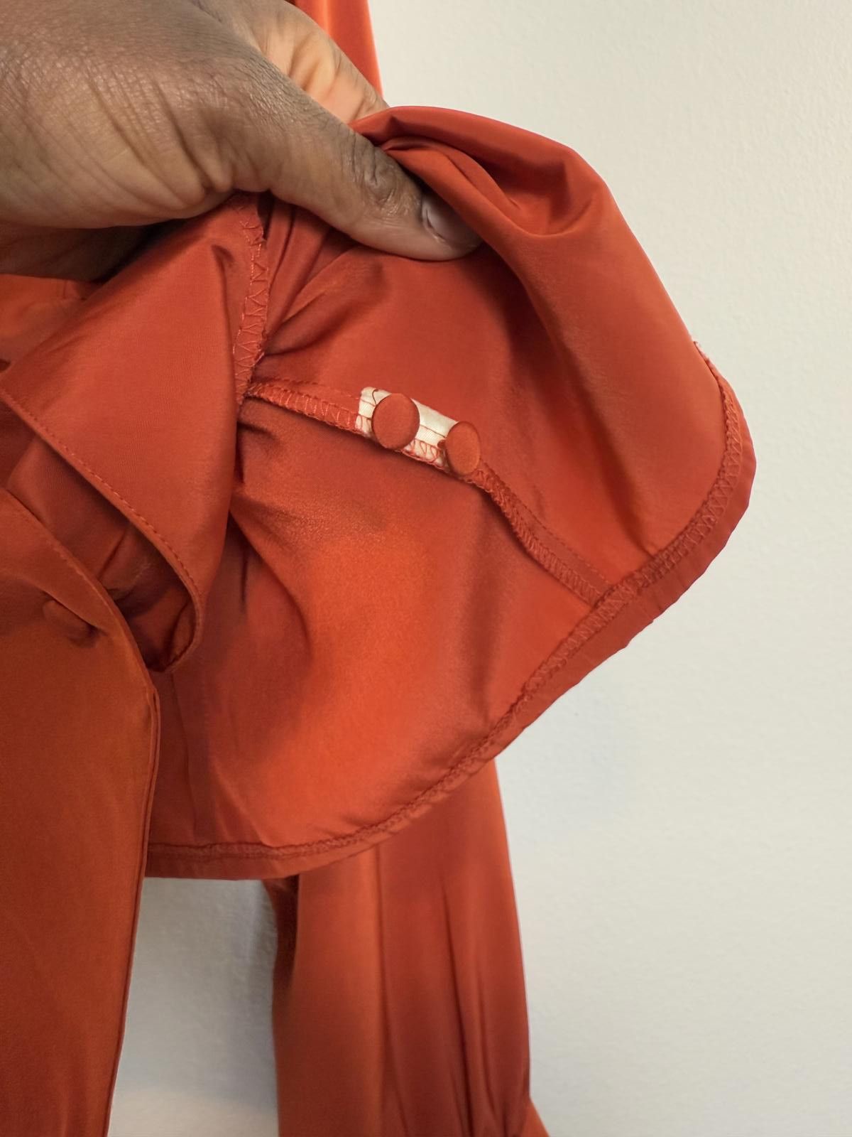 Designer Vintage 80s 90s silk dark orange women crop blouse. Size XL / US 12-14 / IT 48-50 - 6 Thumbnail