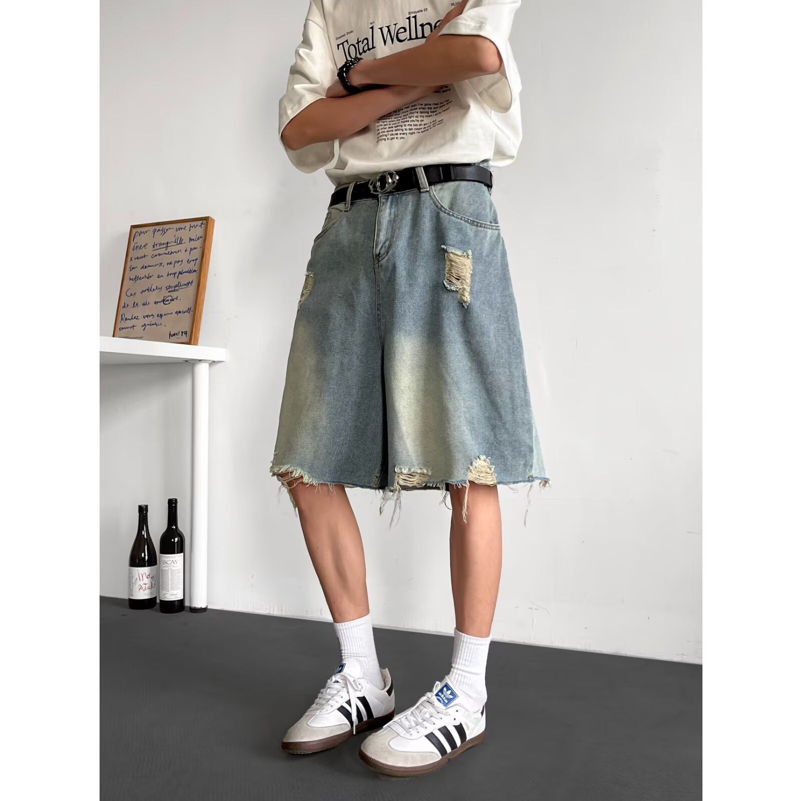 Japanese Brand × Vintage Vintage broken hole loose straight jeans shorts for men Size US 32 / EU 48 - 2 Thumbnail