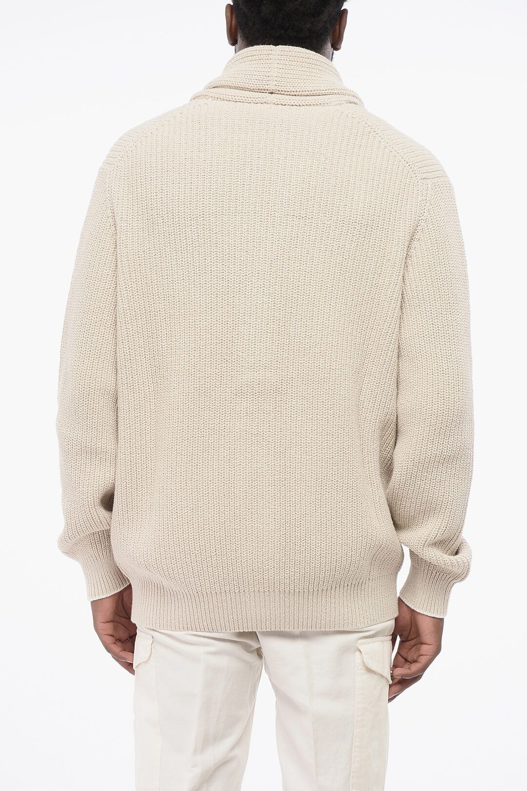 Brunello Cucinelli og1mm0725 Shawl Neck Pure Cotton Cardigan in Beige Size US XL / EU 56 / 4 - 2 Thumbnail