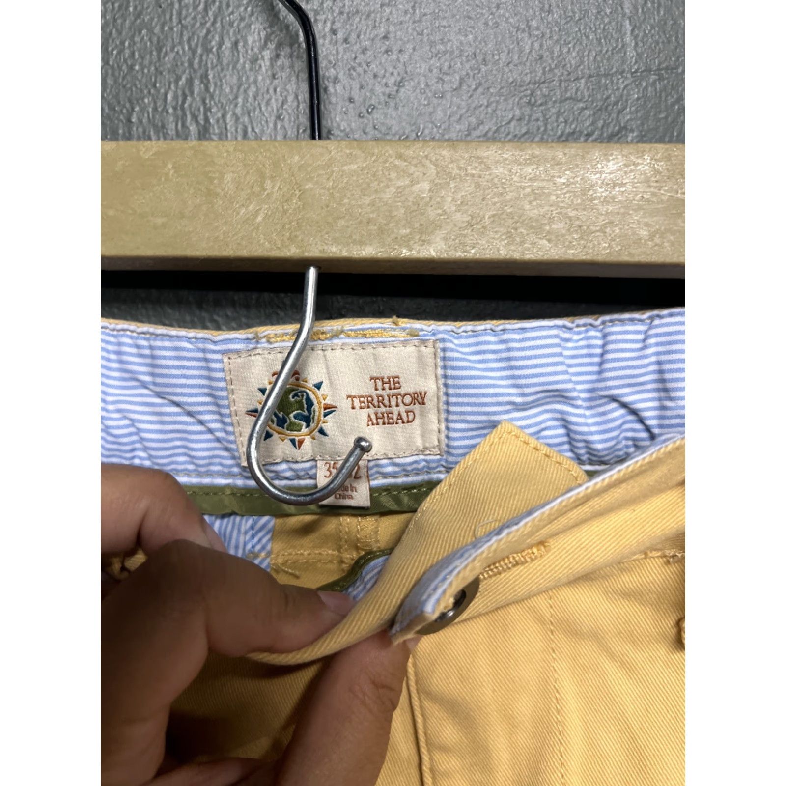 The Territory Ahead Territory Ahead Mens Pants Regular Straight Chino 35x32 Yellow Cotton Blend Front Zip Pockets Adjustable Waist Size US 35 - 2 Thumbnail