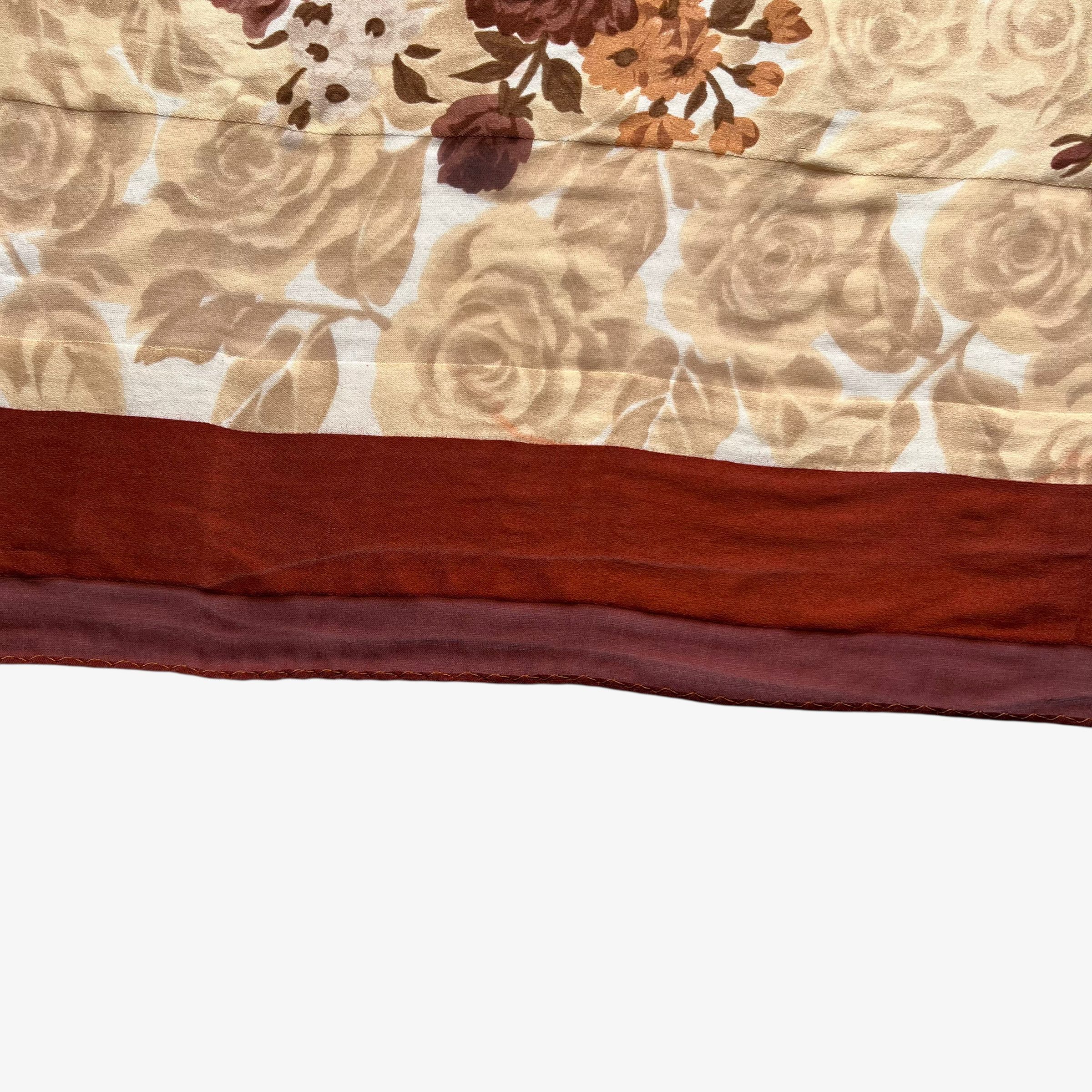 Paolo Gucci Vintage 80s Paolo Gucci Brown Floral Print Silk Scarf Size ONE SIZE - 4 Thumbnail