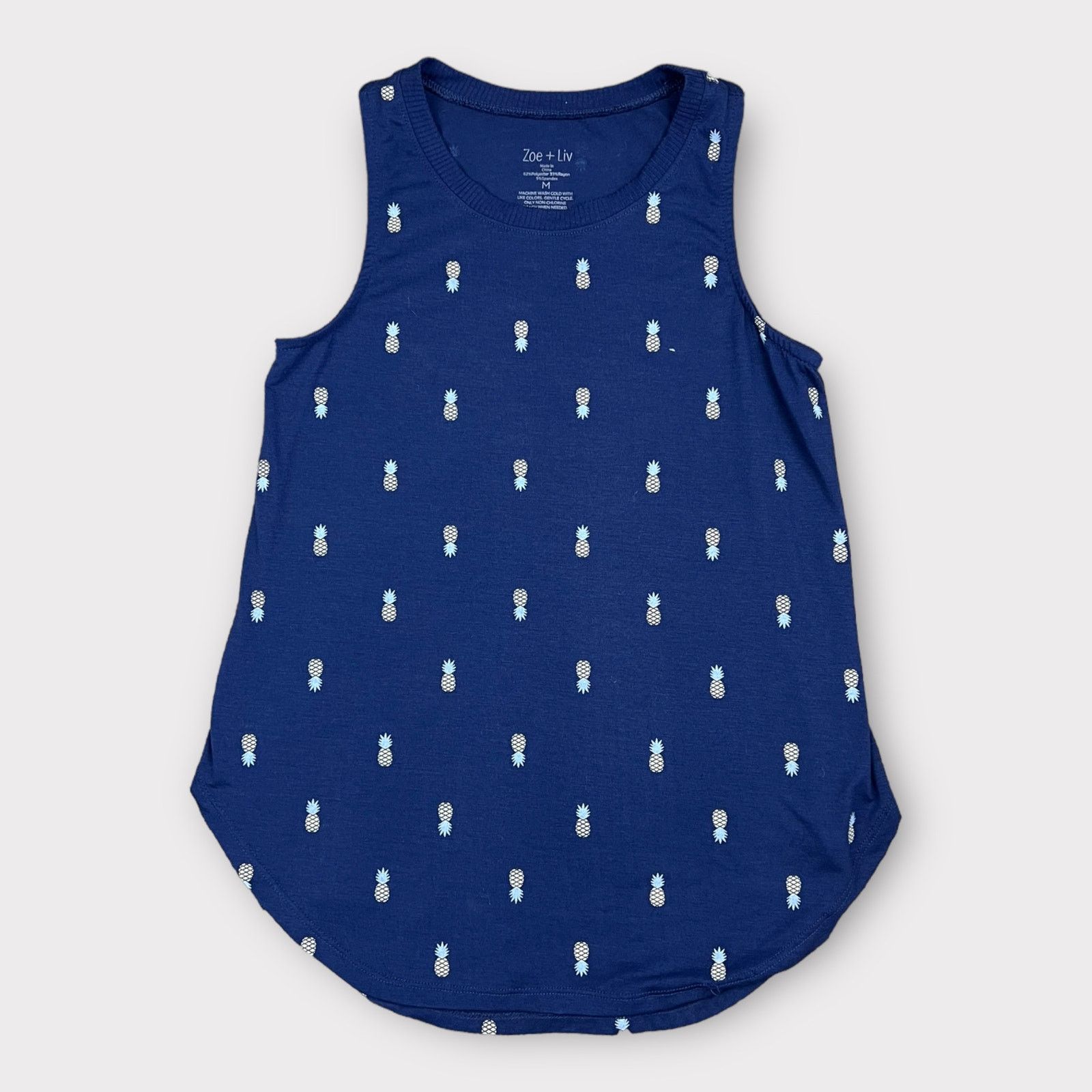 Nordstrom Zoe + Liv | Women Navy Pineapple Graphic Tank Top | Med Size M / US 6-8 / IT 42-44 - 3 Thumbnail
