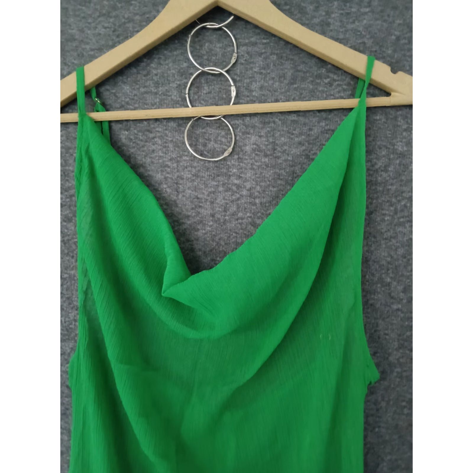 Vintage Toluca Swim Green Maxi Cowl Neck Sheer Dress - Womens - Size S - Beach Cover Up - Sleeveless - Polyester Blended Fabric - Casual Summer - Solid Green Size S / US 4 / IT 40 - 3 Thumbnail