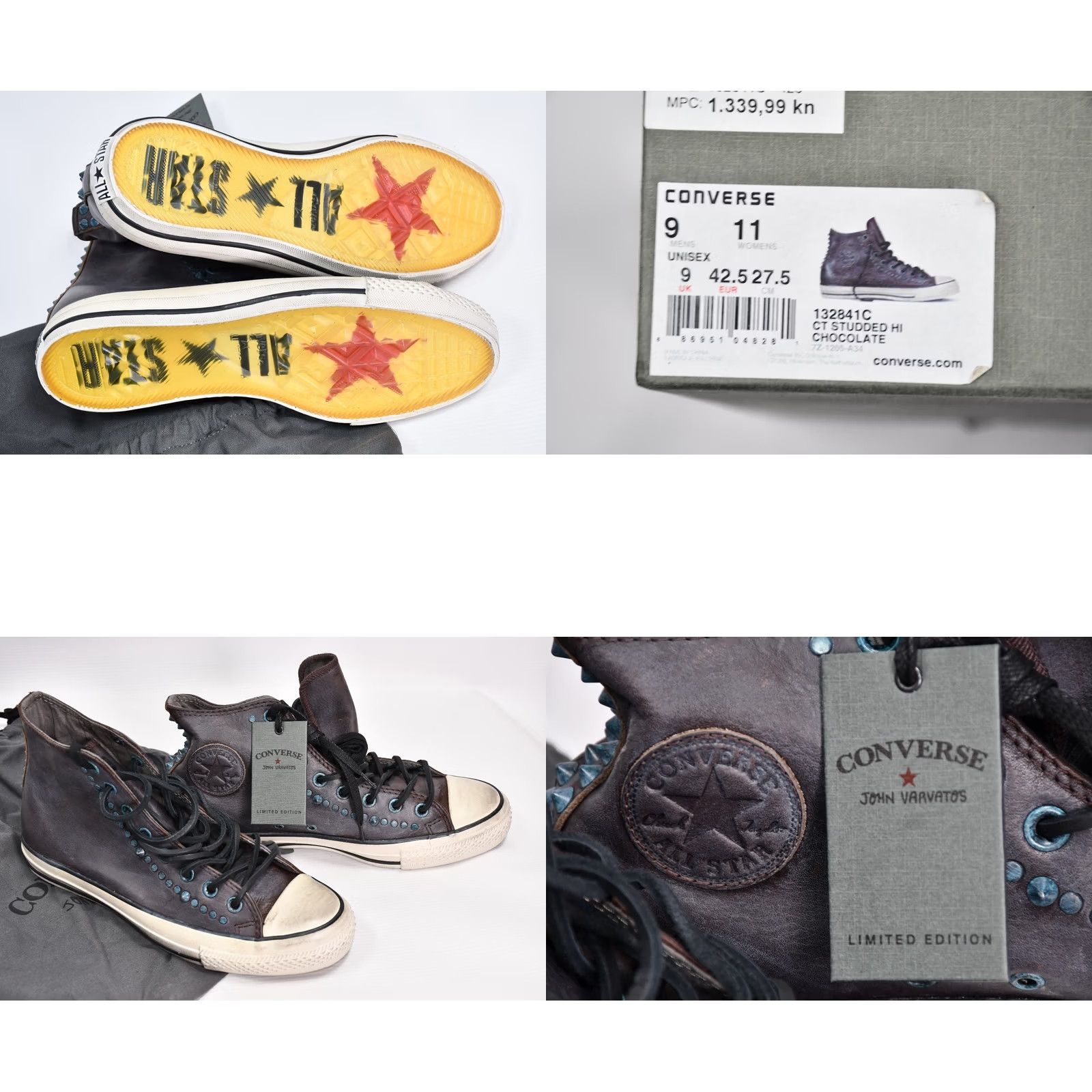 John Varvatos Converse by John Varvatos All Star Chuck Taylor Brown Leather Studded Men's 42.5 Shoes Casual Leather Studded Brown 42.5 US 9 Mens Shoes Size US 9 / EU 42 - 10 Thumbnail