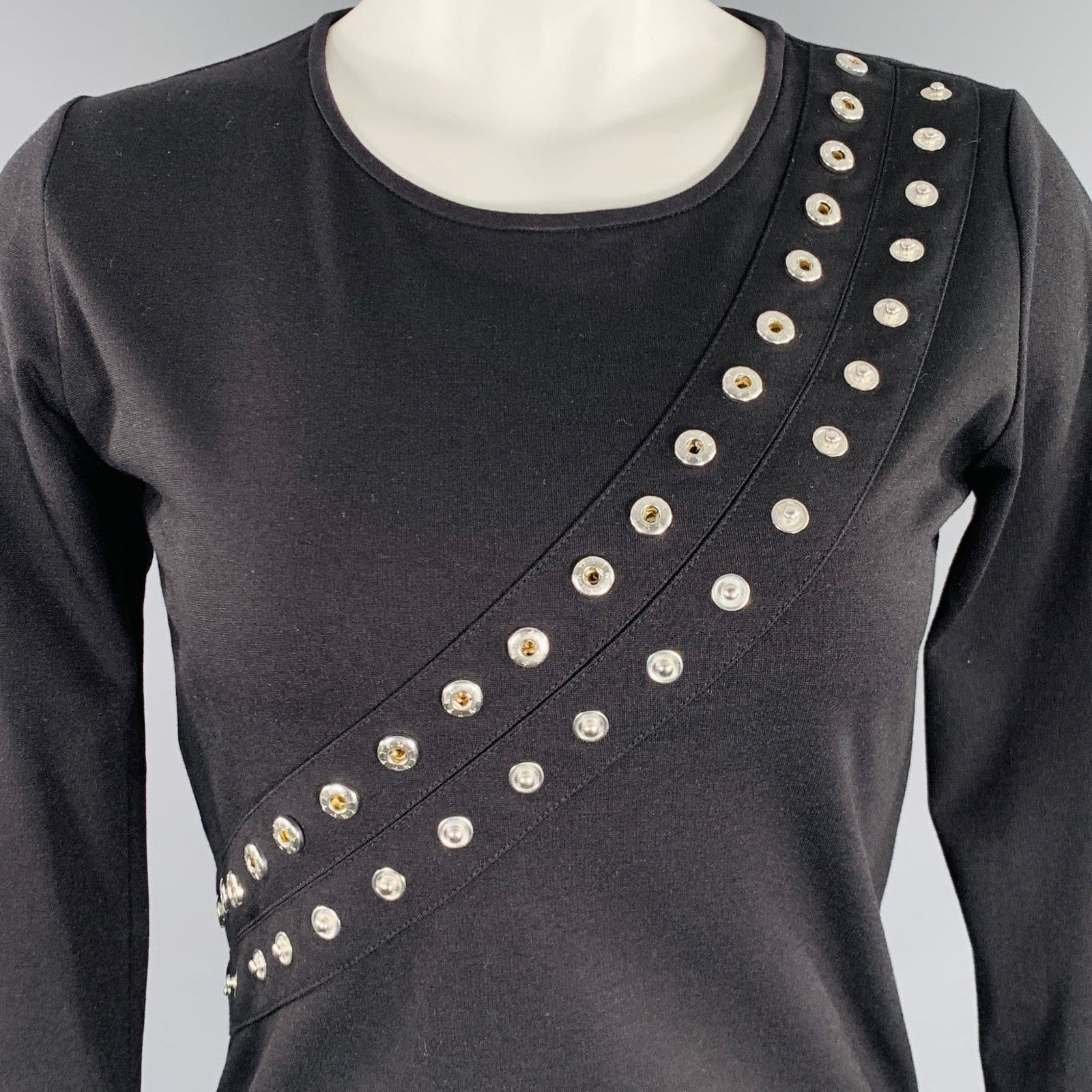 Altuzarra XS Black Viscose Blend Snaps Studded Crew Neck Pullover Size XS / US 0-2 / IT 36-38 - 2 Thumbnail