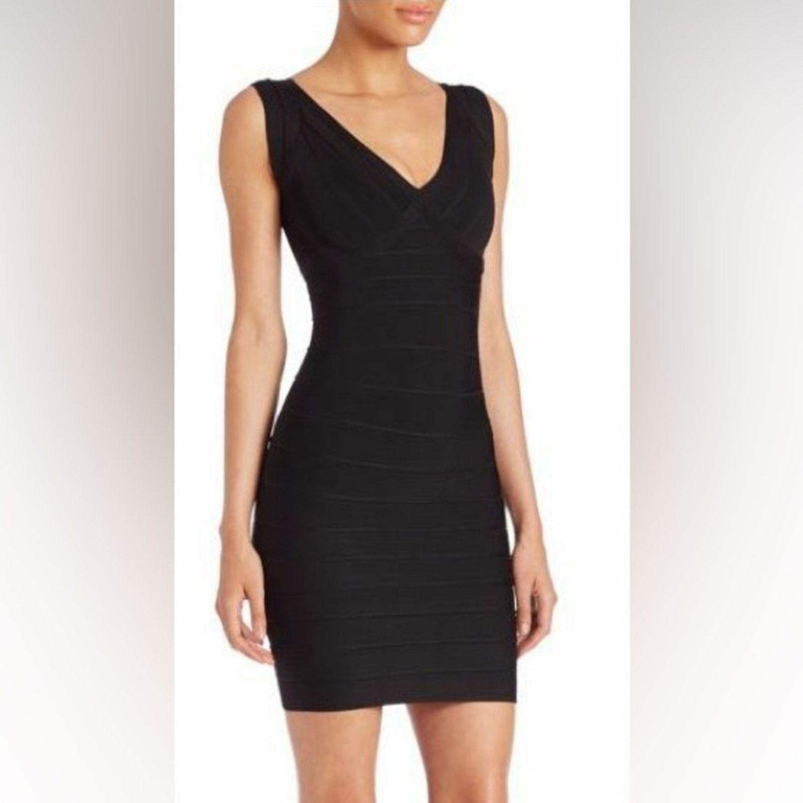 Herve Leger Herve Leger Black Bandage V-Neck Mini Dress, Size S Size S / US 4 / IT 40 - 1 Thumbnail